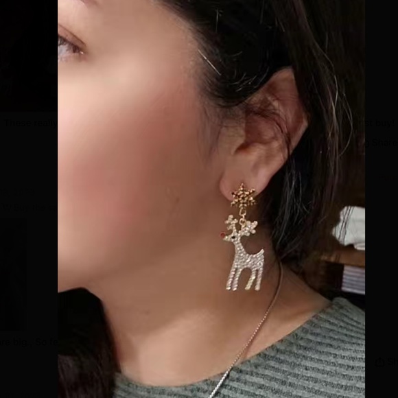 🎄 Gold Tone Sparkling Rudolph The Red Nosed Reindeer Earrings - Picture 9 of 13